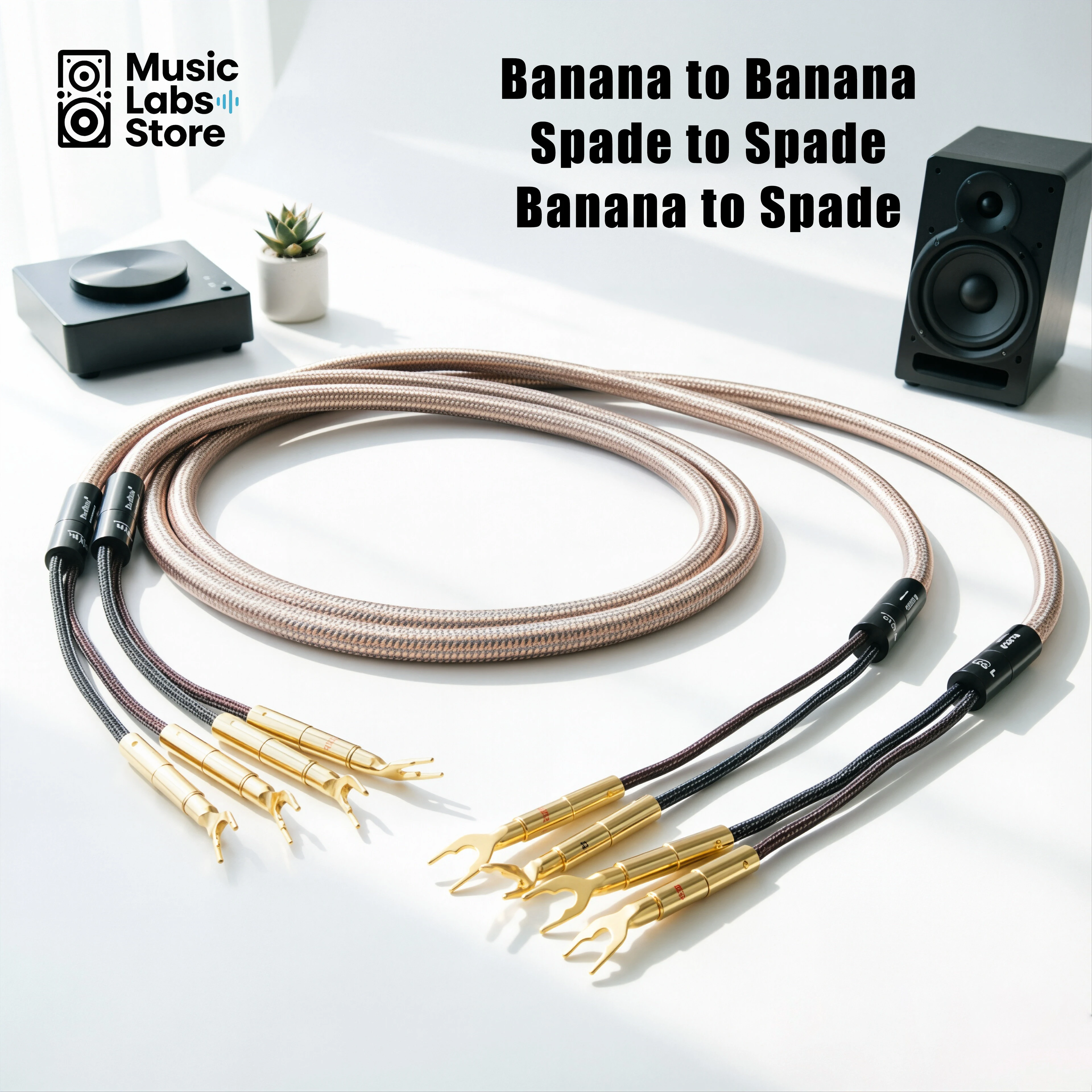 Pair Speaker Cable 2 to 2 Banana Plug  y spade Speaker cable12AWG OFC Copper Fever Connector Cable