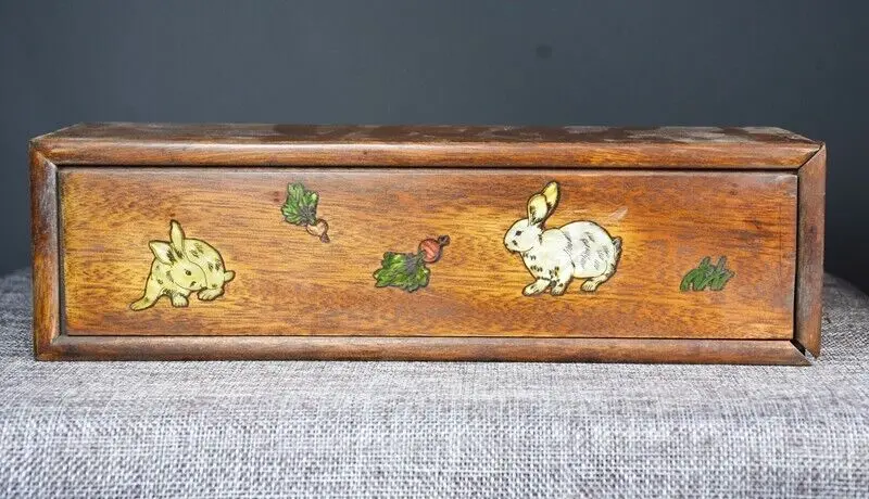 

Exquisite Chinese Old Rosewood Hand Painted rabbit boxes