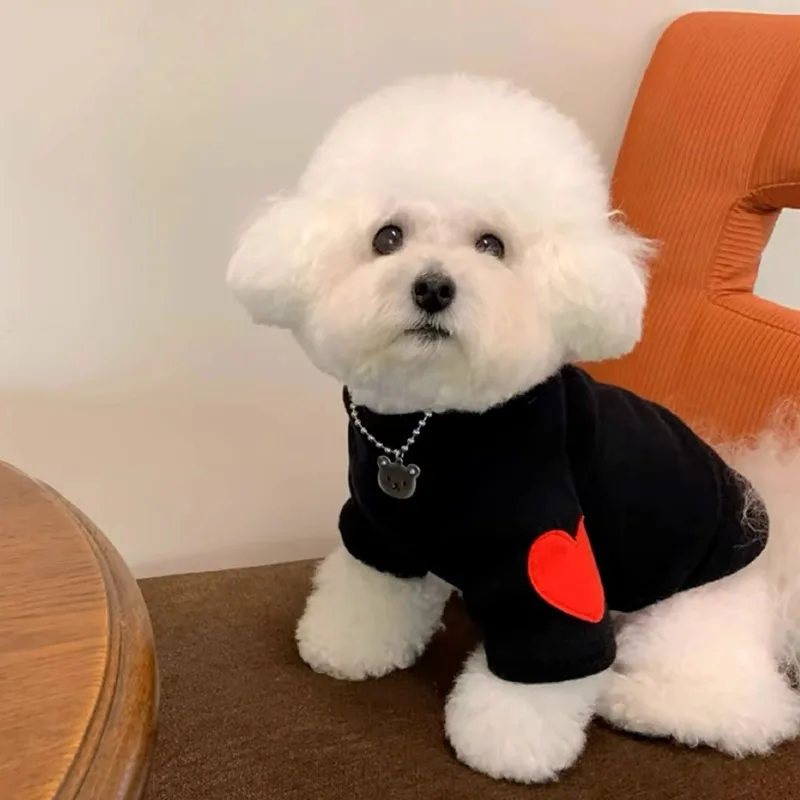 Autumn and winter dog teddy than bear heart-pounding love bottoming shirt cat two feet fleece pet clothes