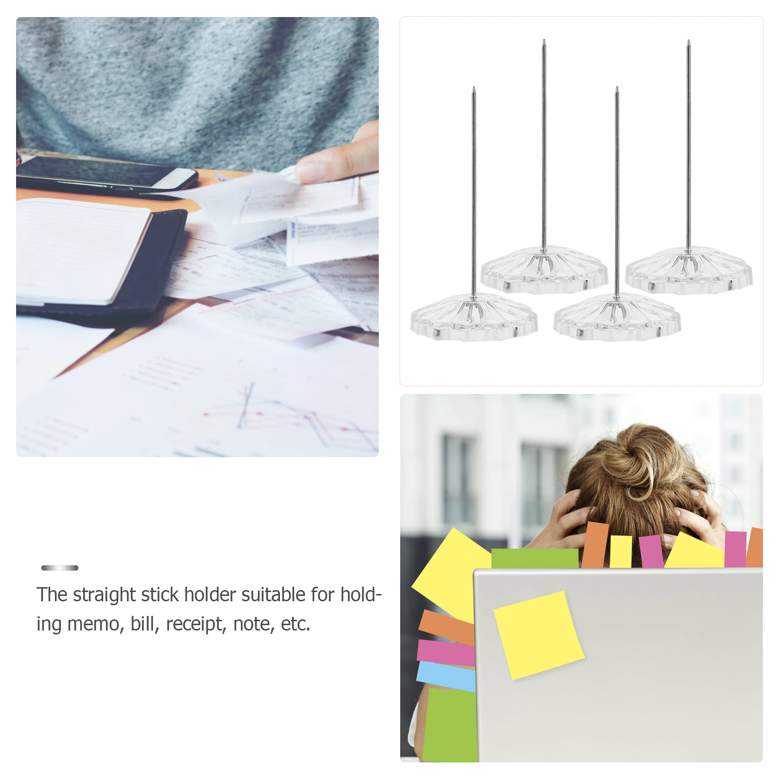 

4pcs Receipt Spindle Plastic Ticket Stabber Bill Holder Spike Memo Note Organizer For Office Restaurant Kitchen Paper