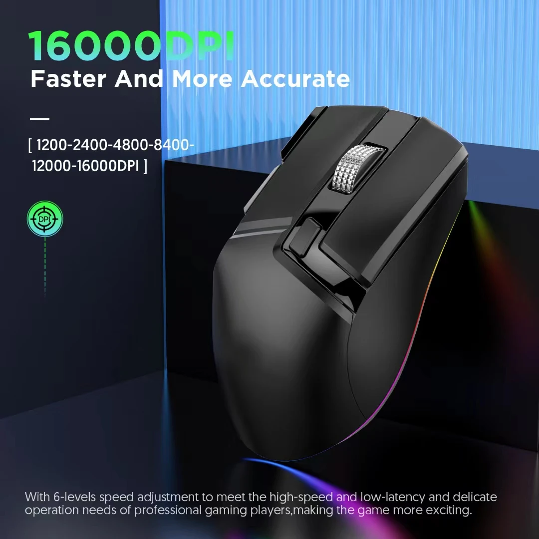 

16000 DPI Wireless Triple Mode 10 Button Double Scroll Wheel Swinging RGB Macro Definition Gaming Mouse with Mouse Anti-slip