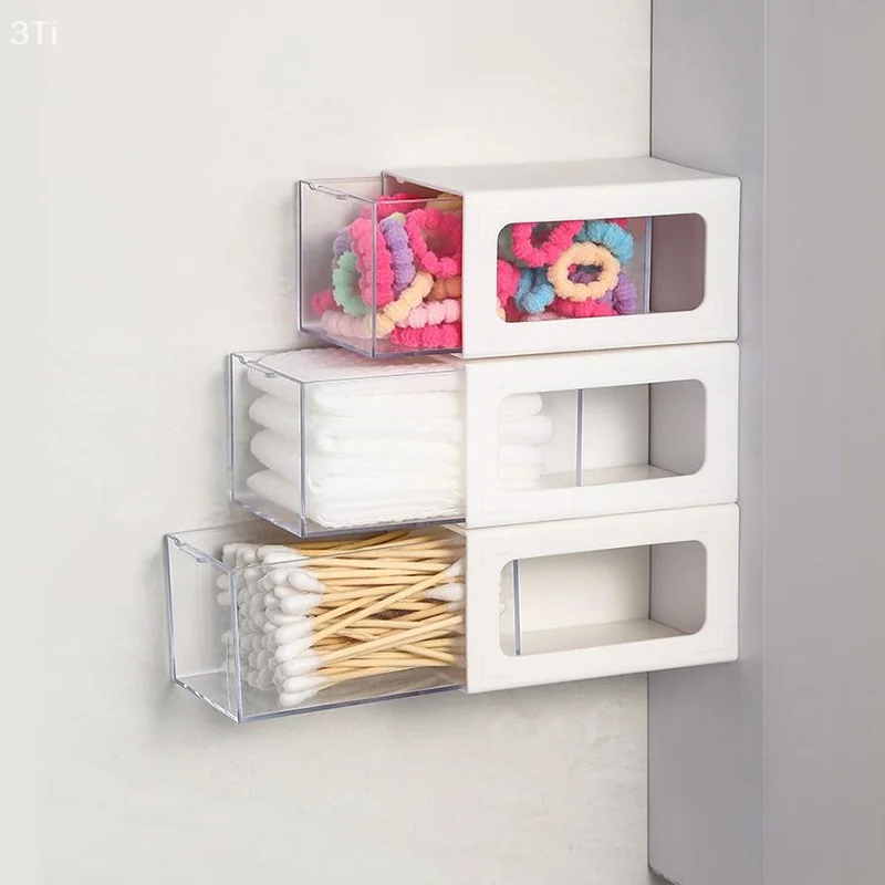 Wall Mounted Storage Box Bathroom Cosmetic Cotton Swabs Jewelry Storage Box Home Office Sundries Clip Hairpin Drawer Storage