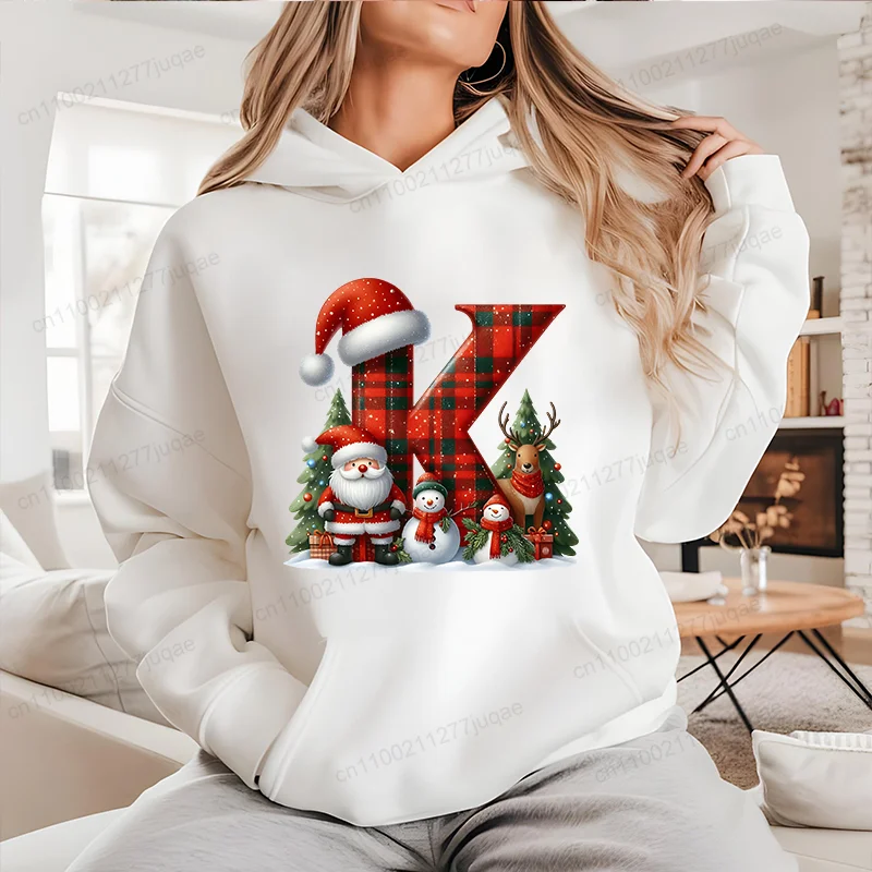 Natal alfabeto carta design feminino hoodies sportwear velo hoodie festivo feriado moda casual camisa roupas personalizadas