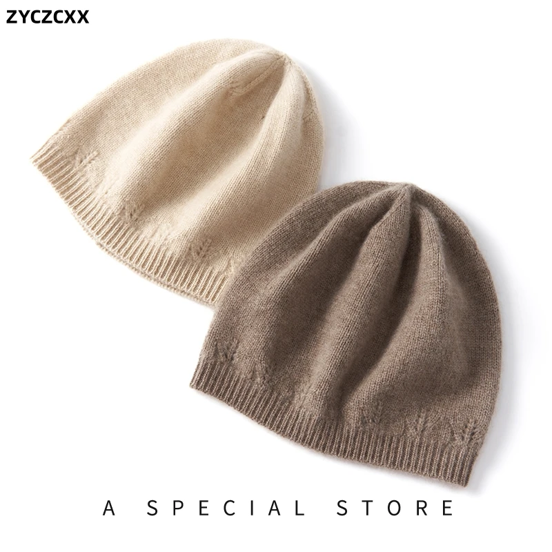 ZYCZCXX 100% Pure Cashmere Autumn/Winter Women\'s Warm Windproof Hat Soft Knit Solid Color Quality Hat Women\'s Cashmere Hat