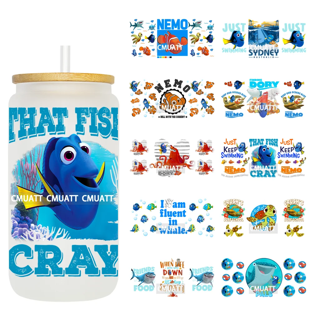 Cartoon Fisch Tumbler Aufkleber Wasserdicht 16oz UV DTF Cup Wraps Transfers Tassen Bier Kann Flasche