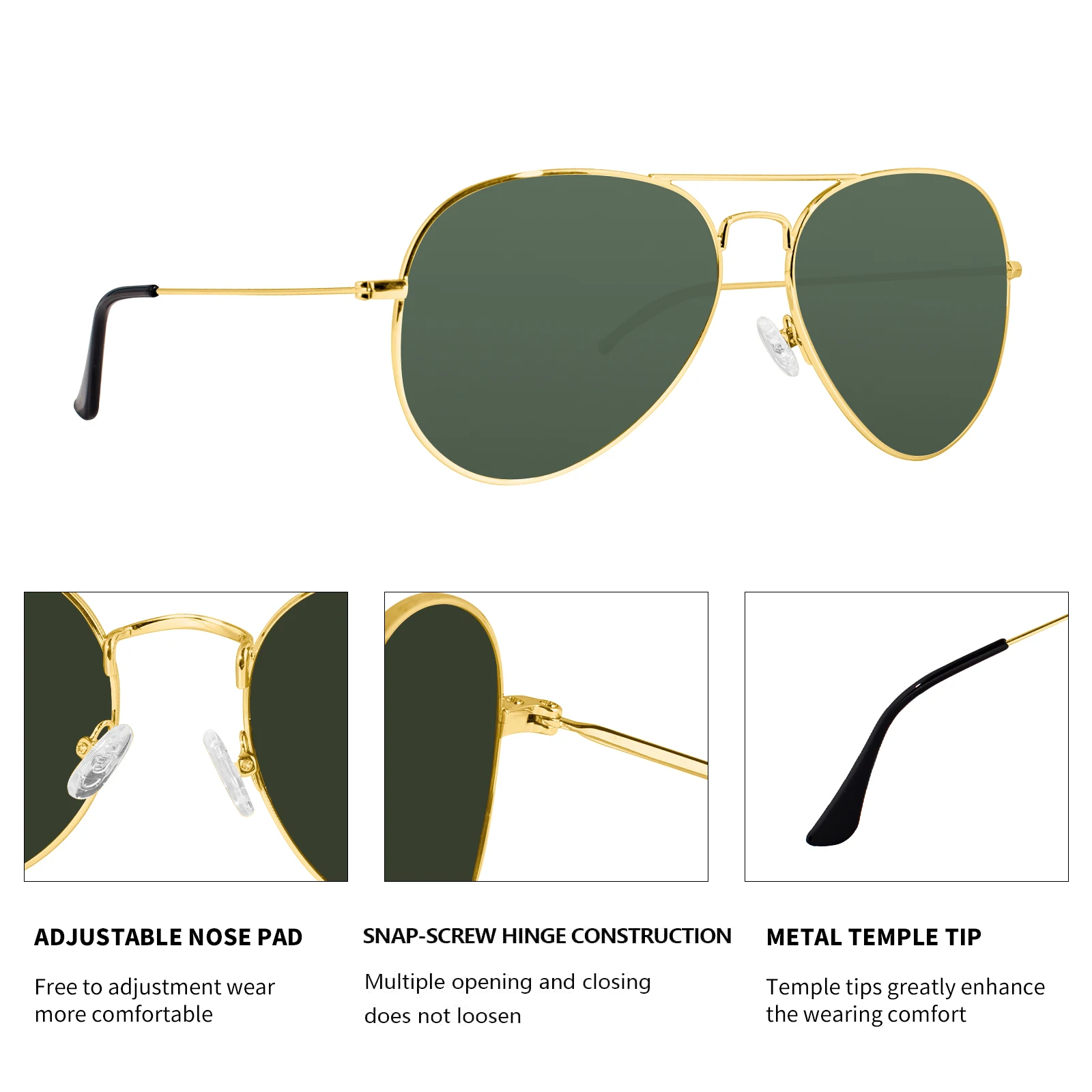MAXJULI klasyczne okulary przeciwsłoneczne Aviator z polaryzacją dla duża głowa kobiet metalowa oprawa Retro mężczyzn z okularami przeciwsłonecznymi chronionymi przed UV400 8810 — zdjęcie 4