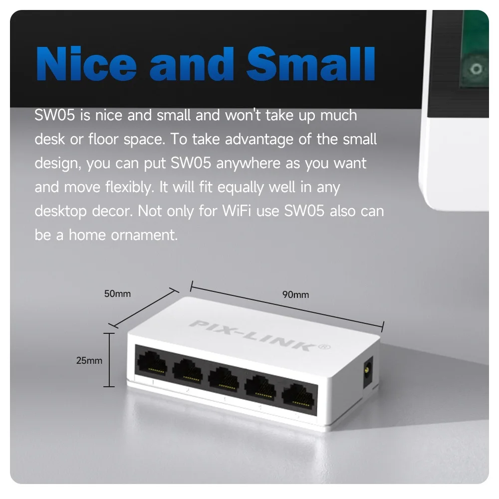 Сетевые коммутаторы PIX-LINK SW05, 5 В, Mini Ethernet, 5 портов, 10/100 Мбит/с, быстрое решение для расширения проводной сети для домашнего офиса, без светодиодов