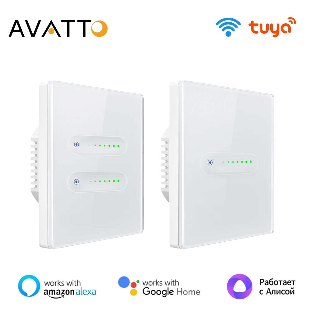 

AVATTO Tuya WiFi Smart EU Dimmer Switch 1/2 Gang Dimmer Light Switch Сенсорная панель APP Дистанционное управление работает с Alexa Google Home