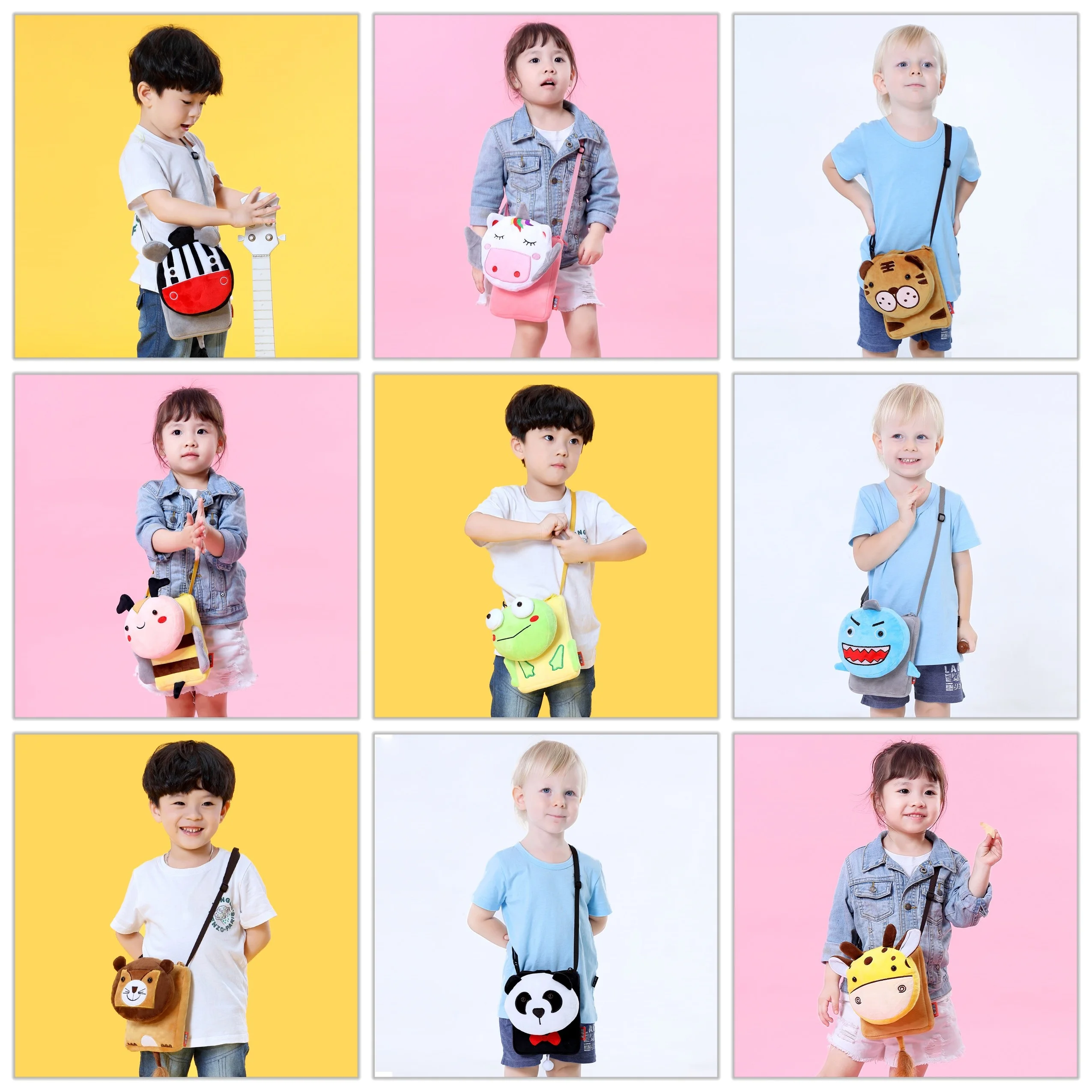 3D Raccoon Small Kids Bags for Boys Cute Cartoon Lion Tiger Crossbody Bags Soft Plush Gift Pouch Zipper Shoulder Pouch Bolsa