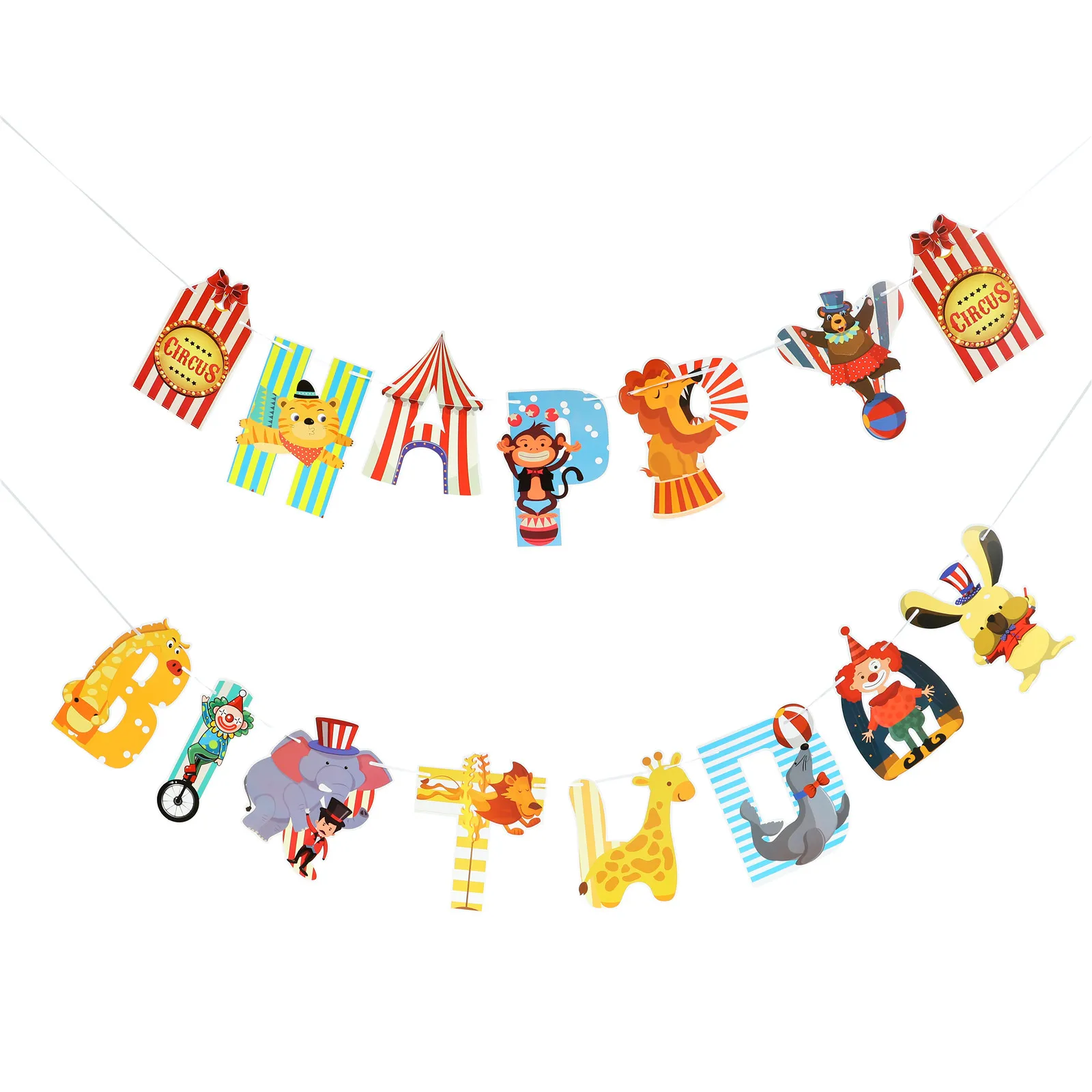 

Birthday Banner Bunting Decorations Letter Paper Circus Theme Hanging Walls Photo Backdrops Indoor Outdoor Birthday Party