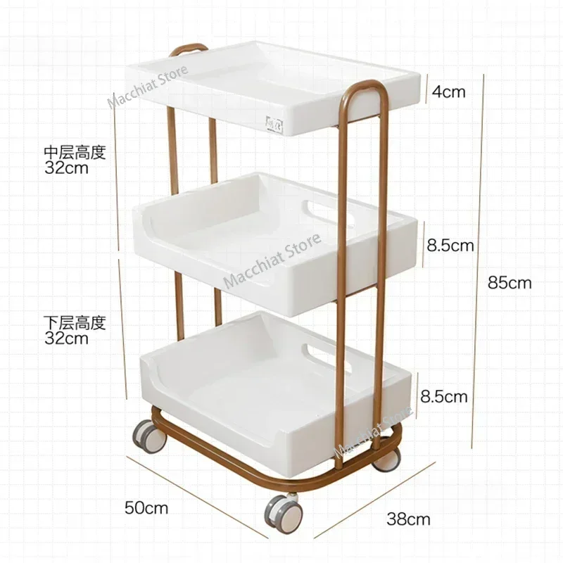 Luxury Three-layer Salon Trolleys Beauty Dedicated Nail Tool Cart Rack Movable Auxiliary with Wheels Furniture