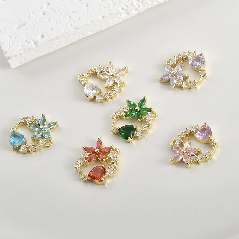 Copper-plated 14k Gold Color Retention Sparkling Zircon Flower Love Round Pendant DIY Bracelet Necklace Earrings Accessories