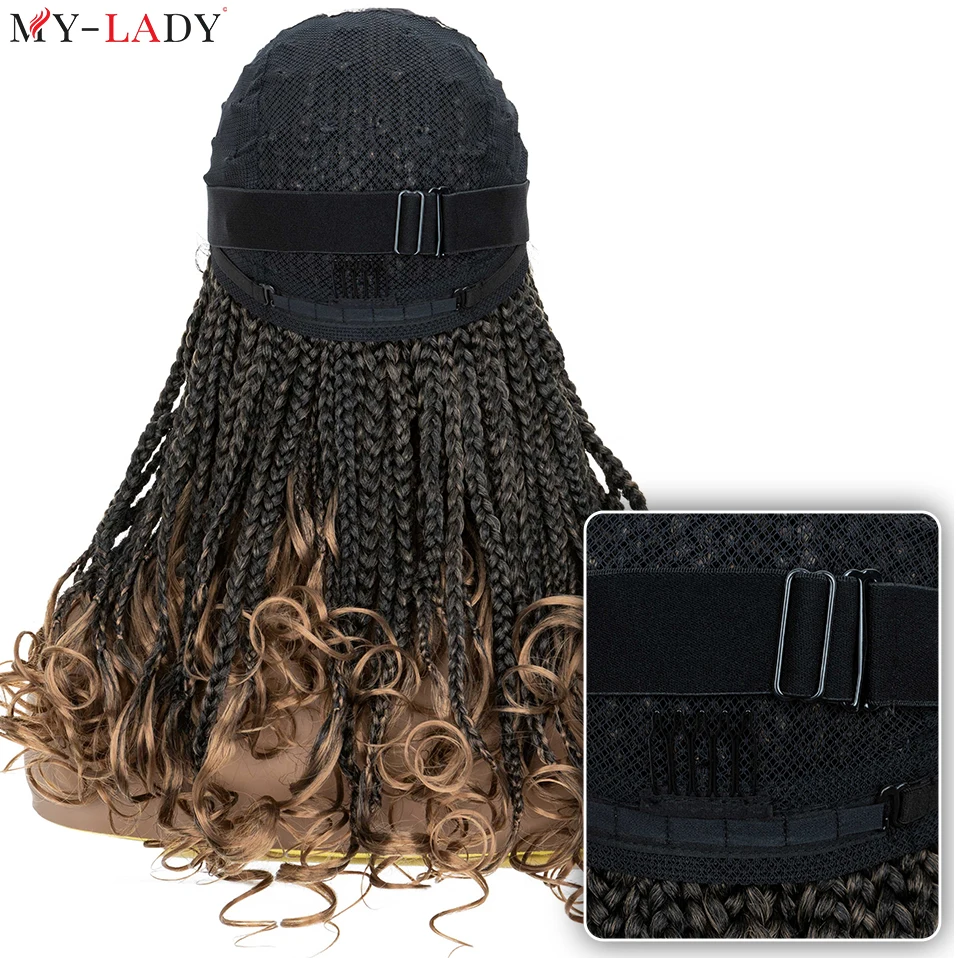 My-Lady 18inch Synthetic Front Lace Wig Box Braided Wigs Curly Ends Afro Dreadlocks Knotness Braiding Wig Black Women Daily Use