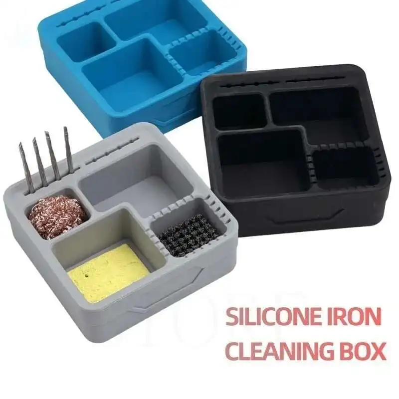 Silicone Tin Slag Box Storage Tools Soldering Iron Sponge PCB Hot Gun Nozzle Cleaning Kit Soldering Silicone Pad Hand Tool Sets