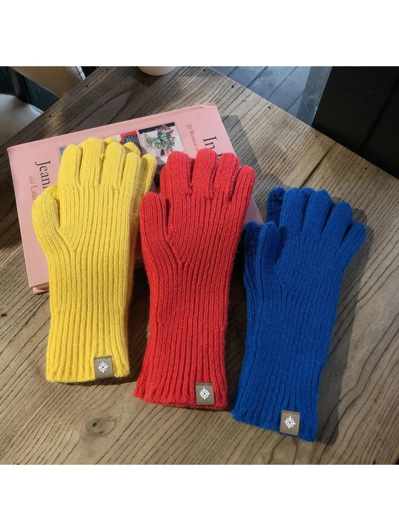 AliExpress NONE Winter Warm Gloves Cute Winter Knitted Ladies Plus Velvet Cycling Windproof Knitted Touch Screen Gloves Outdoor Solid Gloves