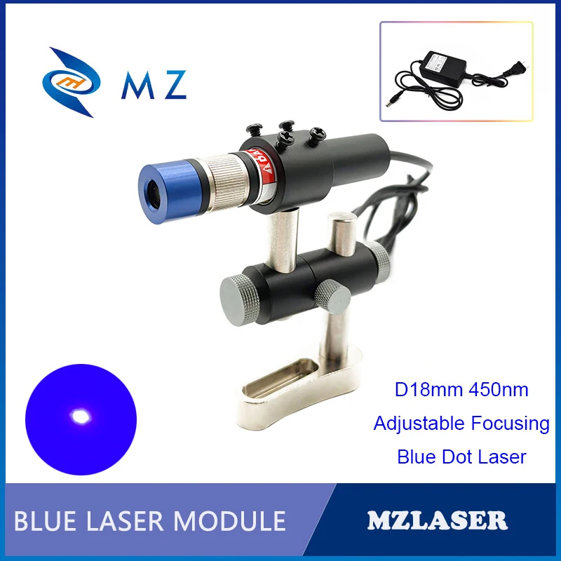 Blue Dot Laser Diode Module Hot Selling Compact Adjustable Focusing  D18mm 450nm 50mw Dot Laser With Bracket + Adapter Supply