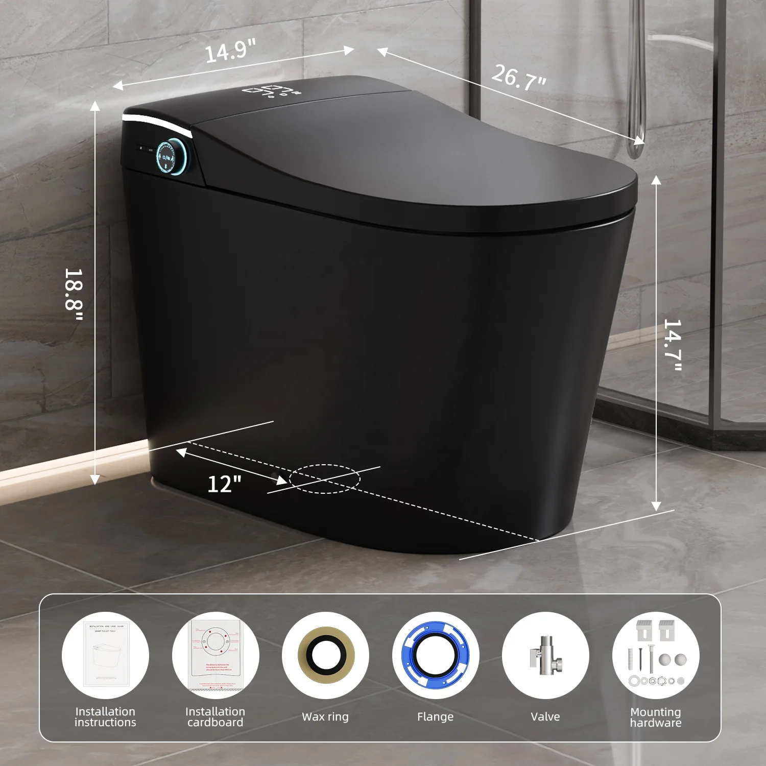 110V US Plug Automatic Floor Mounted Matte Black Smart Bidet Toilet With Bidet Heated Seat and Remote Control