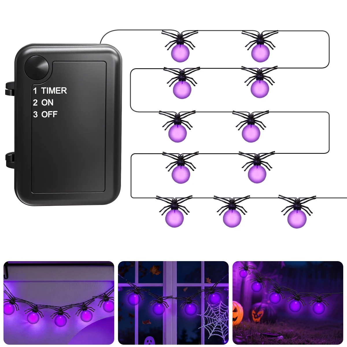 أضواء سلسلة عنكبوت لديكور الهالوين، مصباح LED أرجواني يعمل بالبطارية للفناء الداخلي لعيد الهالوين وعيد الميلاد، وديكور الحديقة #4