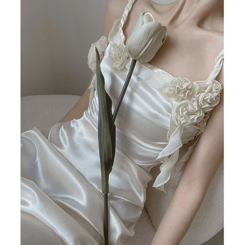 여성용 로즈 새틴 스트랩리스 드레스, 여름 프렌치 엘레강스, 새로운 롱 드레스, 우아한 이브닝 가운