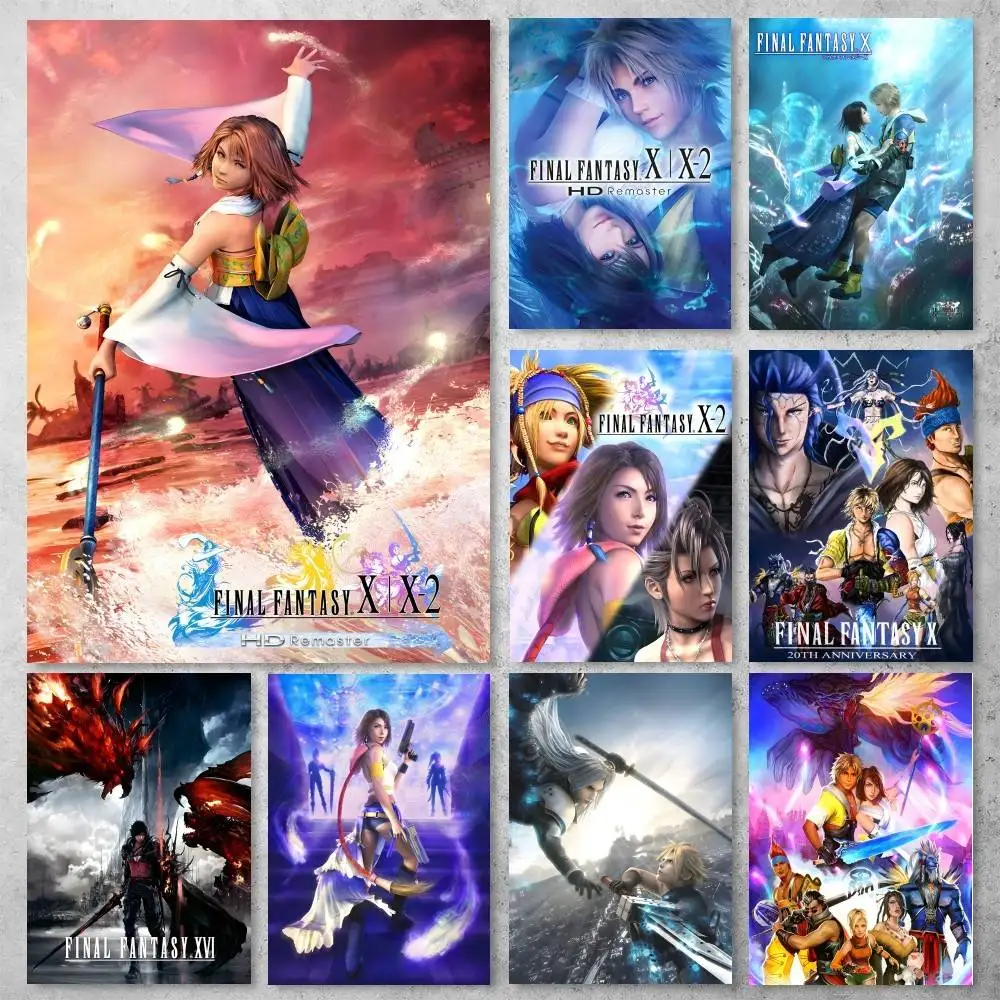 Pôster vintage clássico do jogo f-final fantasy x, impressão de alta qualidade, à prova d'água, adesivo de arte de parede para bar, decoração de sala de estar, presente