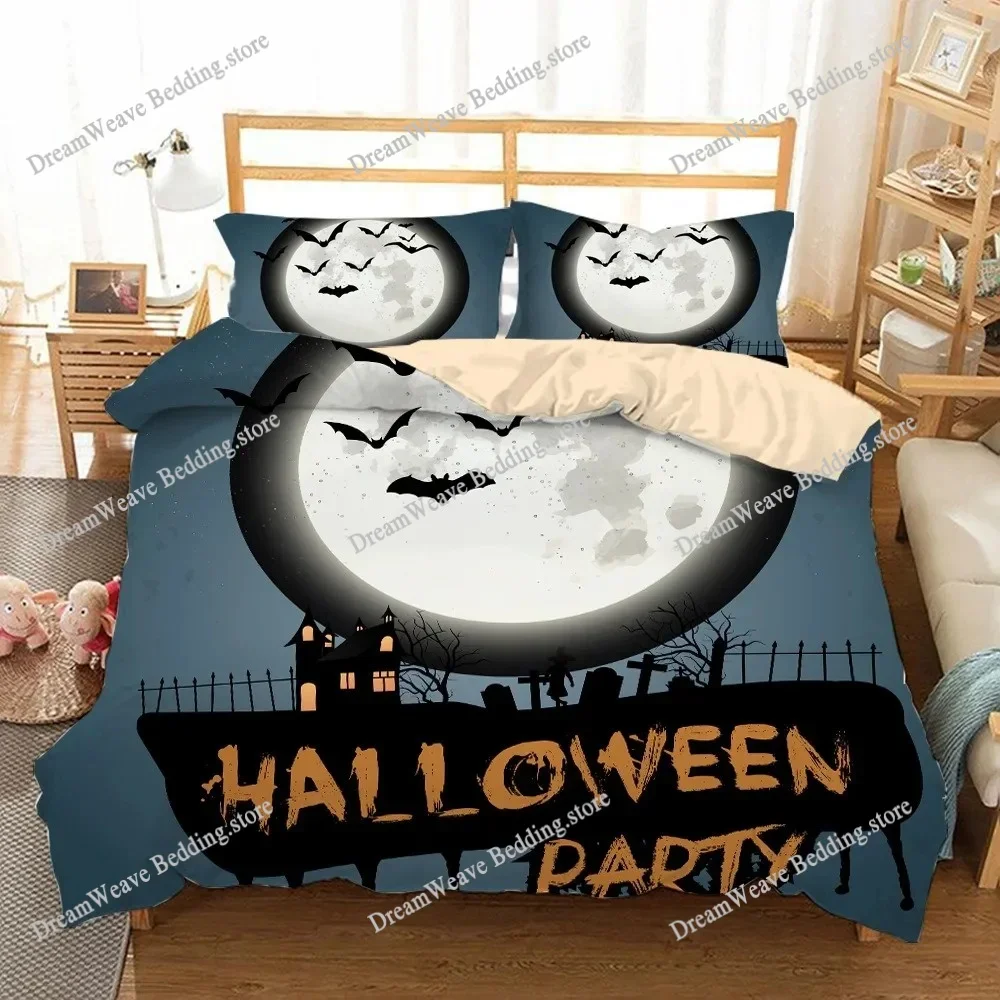 Halloween Bat with Pumpkin Soft Bedding Set Single-Twin-Full-Queen-King Size Adult Kid Bedroom Breathable Duvet Cover 2025