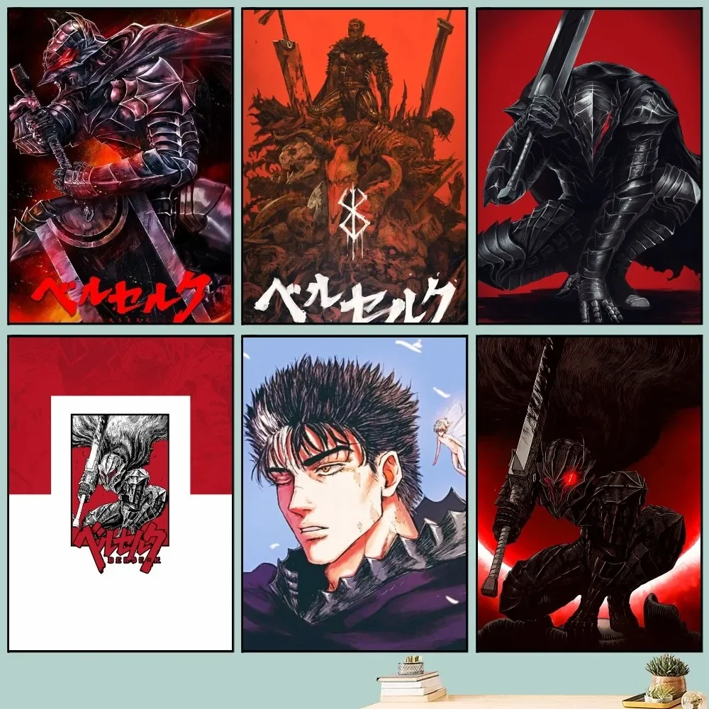 Póster de Berserk de Anime Retro, póster de película Vintage DIY, pintura de arte de pared, pegatinas de estudio, pintura de pared pequeña