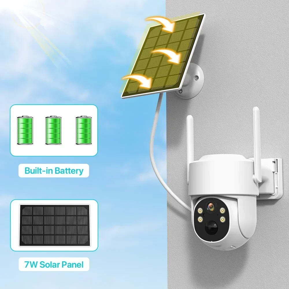 Panel Solar CCTV de seguridad con batería integrada, cámara humana PIR, cámara PTZ Solar de 4MP, cámara IP inalámbrica WiFi HD para exteriores