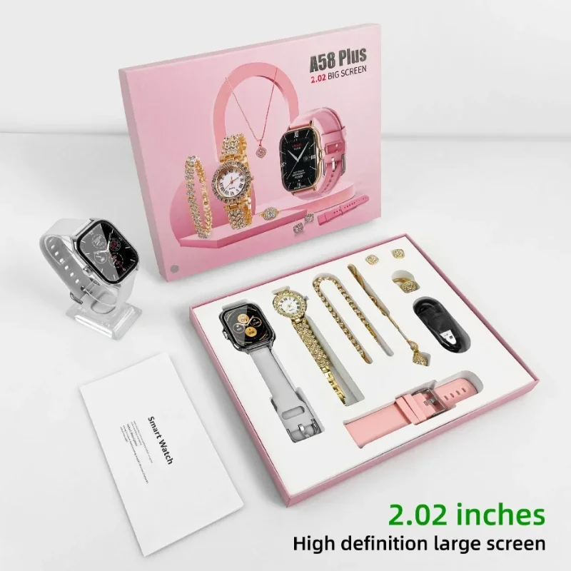 

2024 New Smartwatch 8 in 1 Necklace Earrings Bracelet Ring Intelligent Luxury Jewelry Package Smart Watch Bluetooth Talk A58plus