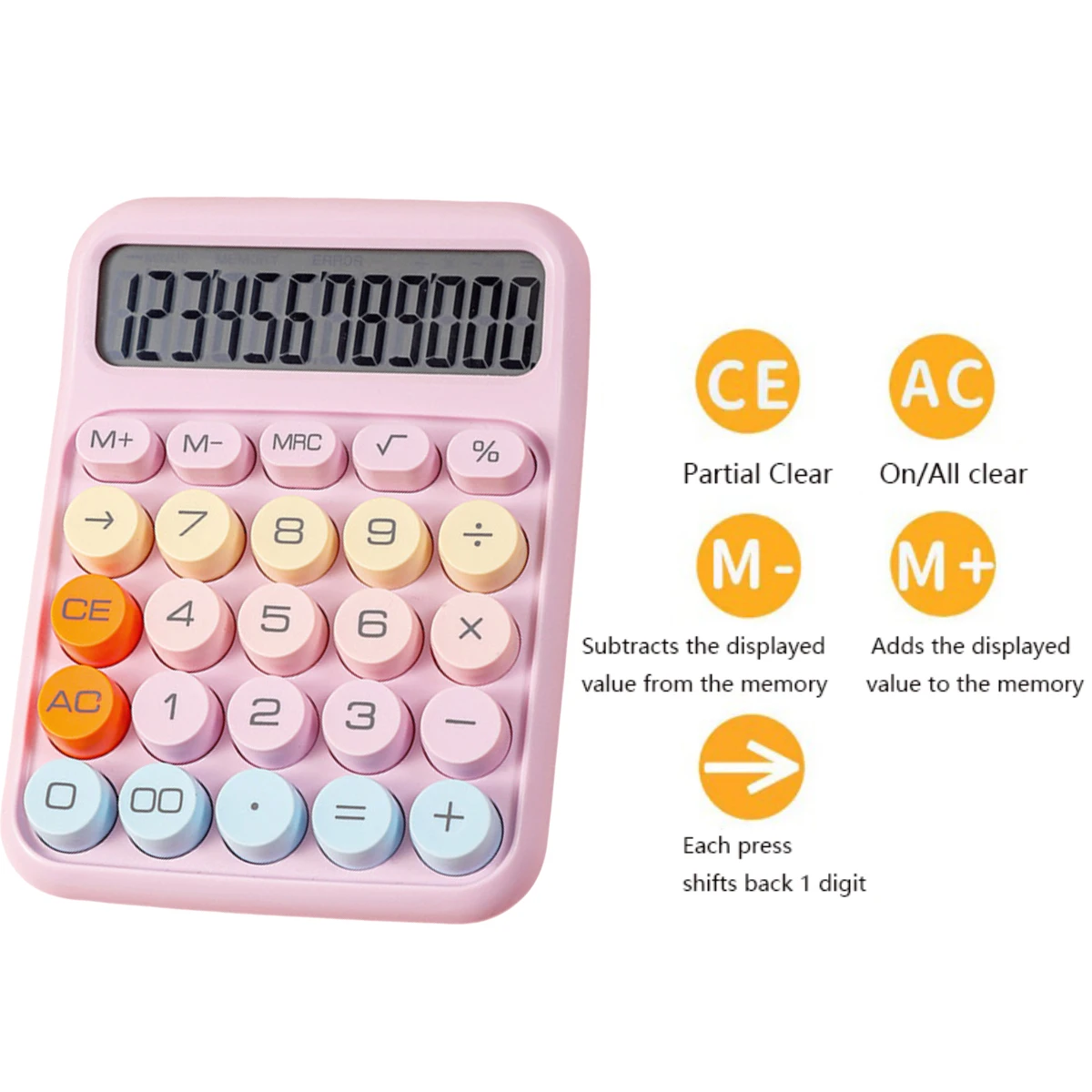 Cute 12 Digit Large LCD Display Big Round Button Mechanical Calculator Use as Office Calculators Desktop 15°Tilt Screen for Kids