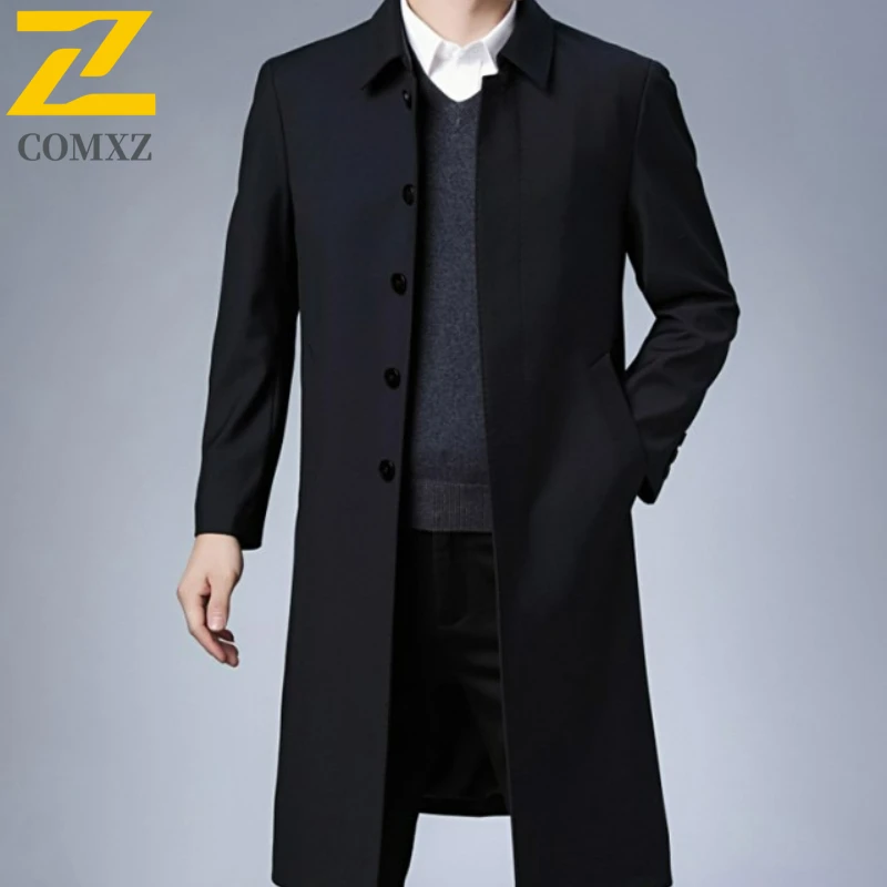 Autumn New Jacket Men 2025 Long Business Casual Turndown Collar TrenchCoat Premium Fashion Office Ready Stylish Gentleman Coat