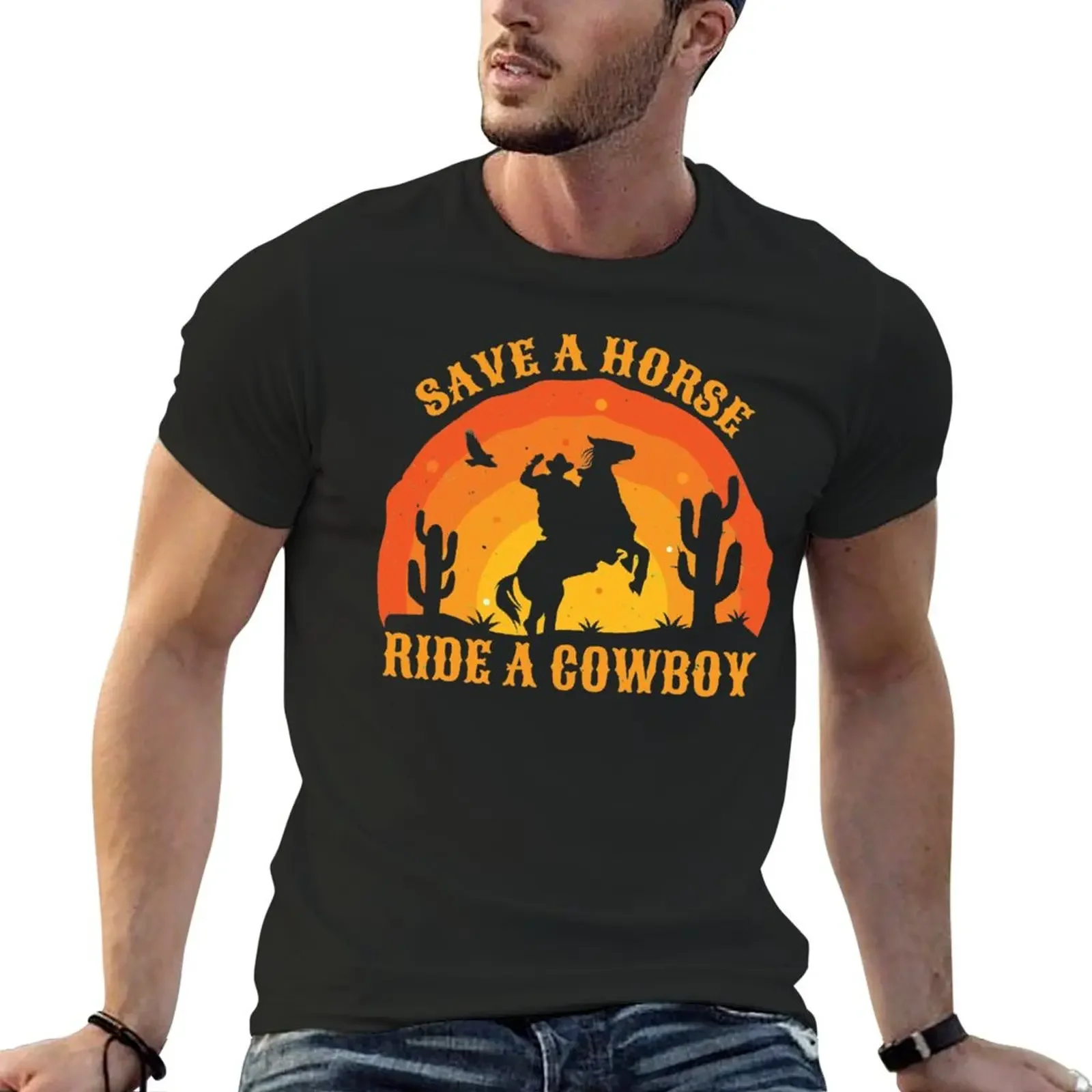 

Save a Horse Ride a Cowboy Retro Vintage Sunset Country Western T-Shirt blanks vintage anime shirt designer shirts men tshirt