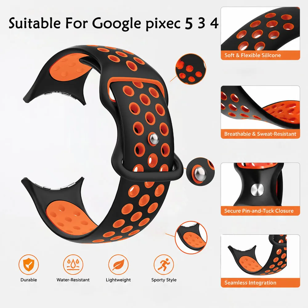 2PCS Sweat‑Proof Silicone Watch Strap for Google Pixel Watch 5 45mm 41mm Comfort Replacement Wristband for Google Pixel 4 3 2 1