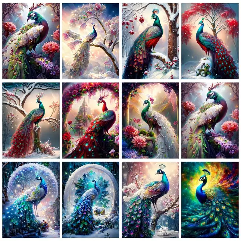 RUOPOTY Diamond Painting Flower Peacock Cross Stitch Kit Embroidery For Adults Diamond Mosaic Picture Rhinestones For Home Decor