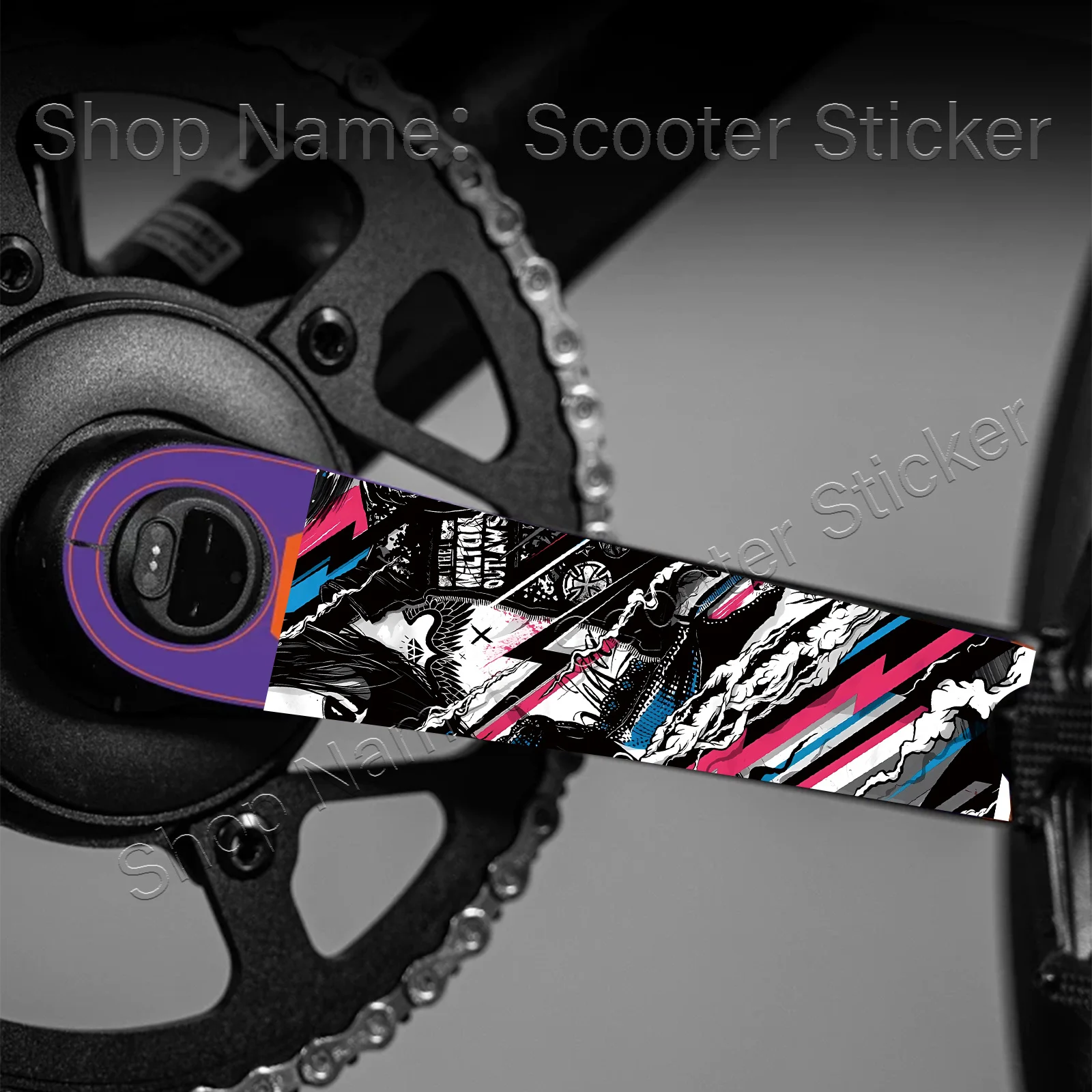 2Pcs 2D Flat Street Art Graffiti Vinyl Sticker, Decal for MTB Road Bike Crankset Decor, Holiday Gift