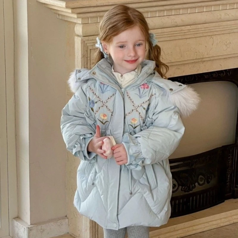 

New 2025 Girls' Winter CottonPadded Coat Thickened Insulation Warmth Toddler Girls Mid Length Cute Baby Girl Outerwear