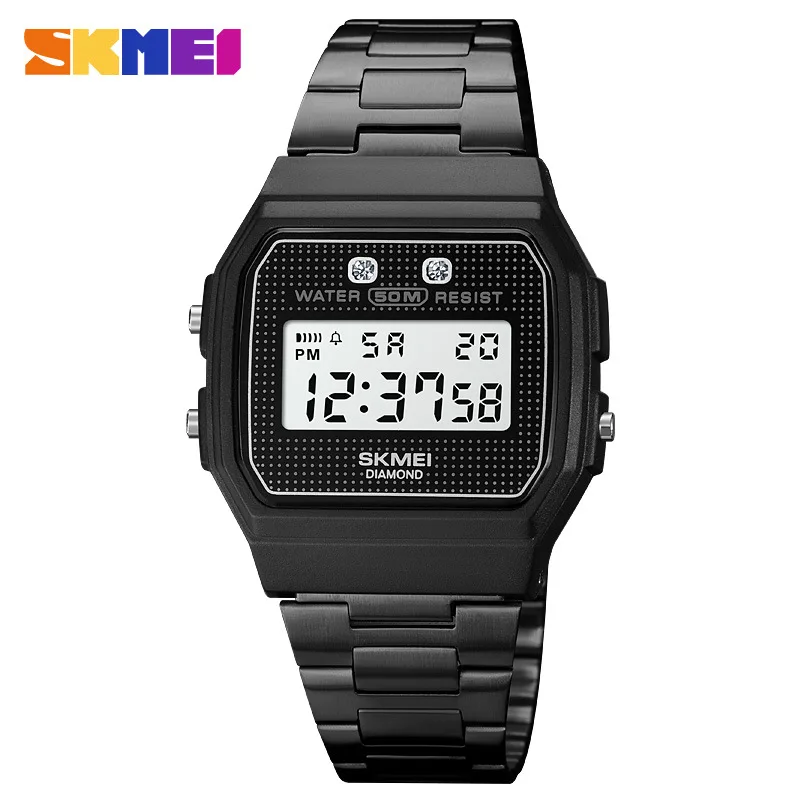 Skmei reloj electrónico LED de moda para hombres, reloj dorado pequeño, estilo para niños
