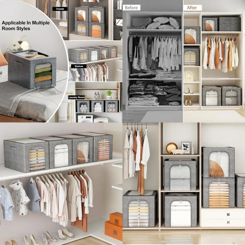 

6-Pack Stackable Metal Closet Storage Bins with Lids and Clear Windows, 40L Sweater, Bedding, Clothing Organizer