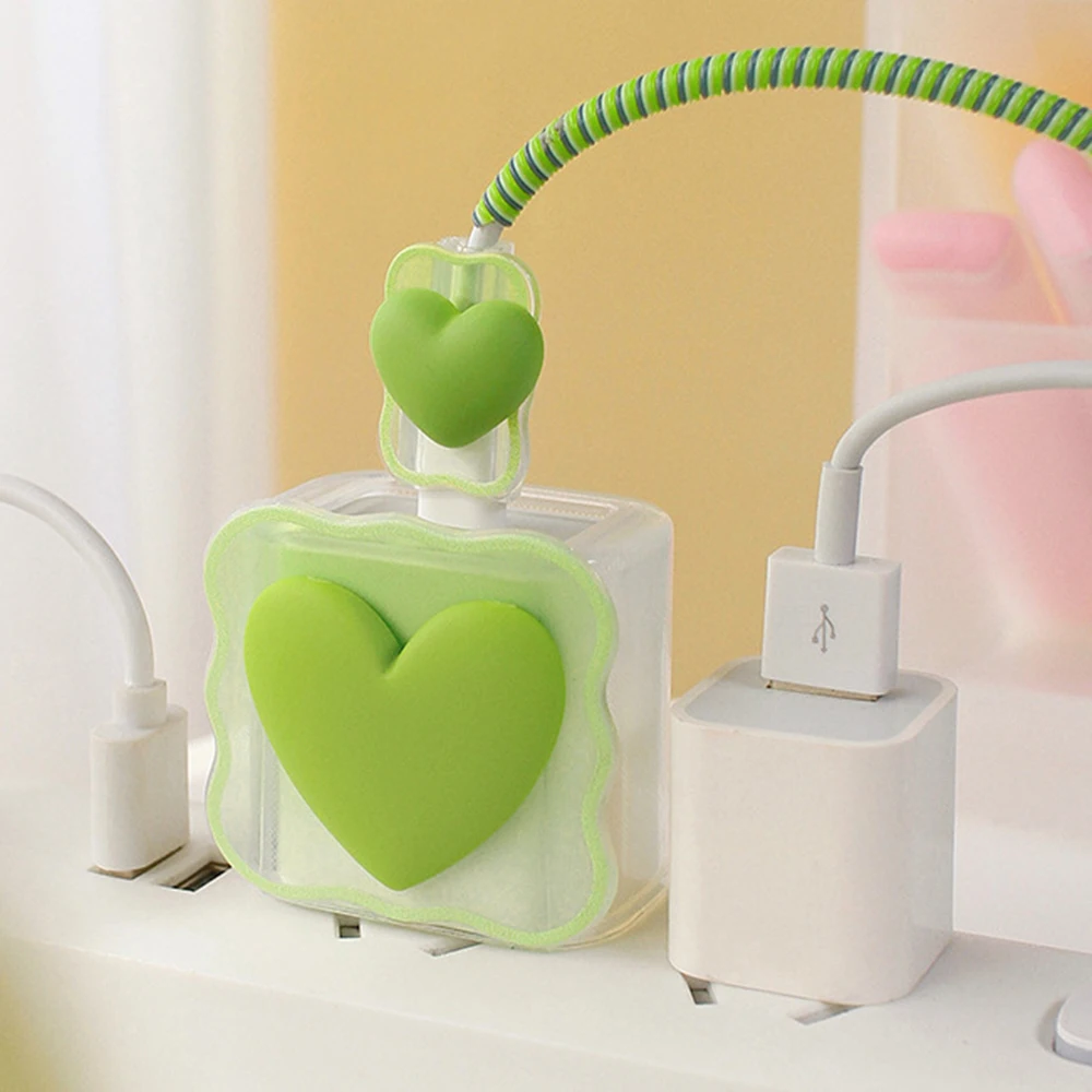 3D Love Heart Charger pokrywa ochronna dla iPhone 15 14 13 12 11 ładowarka 18W 20W silikonowa obudowa kabel Winder zasilacz rękaw