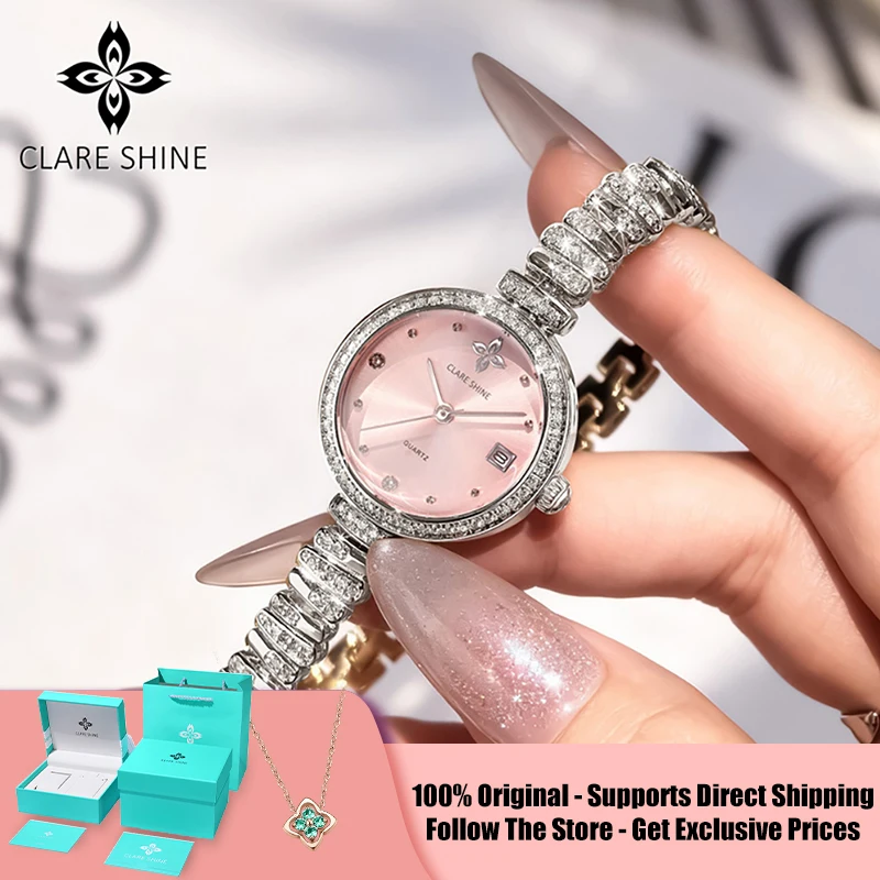

Женские часы CLARE SHINE 7715 серии Linjing с маленьким волнообразным циферблатом, кварцевым механизмом, бриллиантовым безелем и полностью бриллиантовым ремешком, импортный механизм.