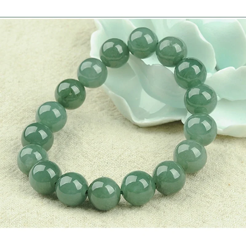 Wholesale Myanmar a Cargo Oil Green Waxy Bracelet 10mm round a String of Beads Jade Bead Necklace