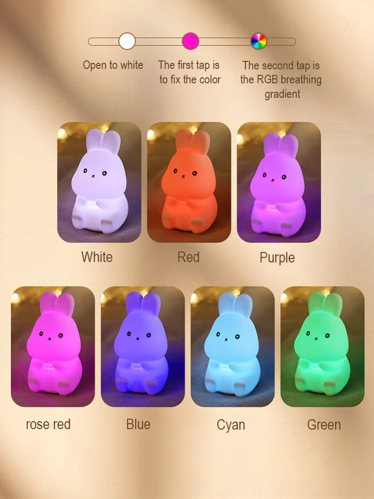 LED Night Light Decompression Silicone Lamp Cute Rabbit Bear Touch Control RGB Mood Night Lamp for Home Children