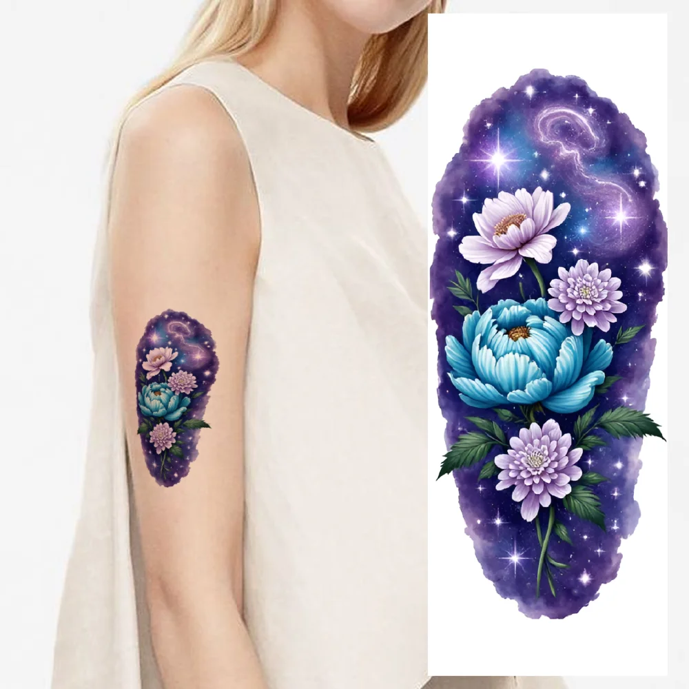 

9pcs Temporary Tattoo Waterproof Long-lasting Body Stickers Orchids Peonies Tulips For Arms Back Adult