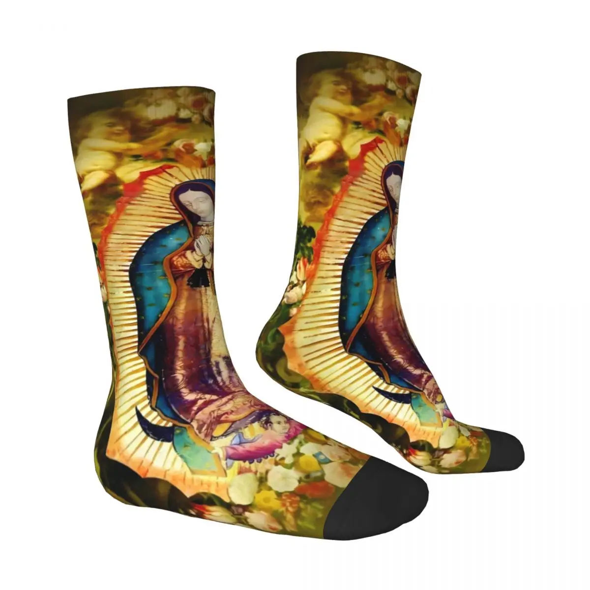 Virgin Mary Mexico Socks Winter Our Lady of Guadalupe Stockings Casual Women Soft Breathable Socks Design Running Non Skid Socks