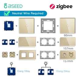 BSEED Zigbee Touch Smart Switches Function Base 1/2/3Way Tuya Smart Life App Glass Panel Frames EU Socket Plug Free Combination