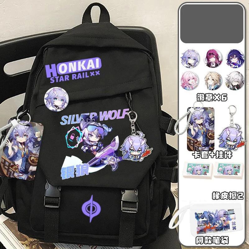 

28x13x43cm Black White, Honkai: Star Rail, Student Kids Teens School Bags, Large Capacity Mochilas Anime Backpacks Girls Boys