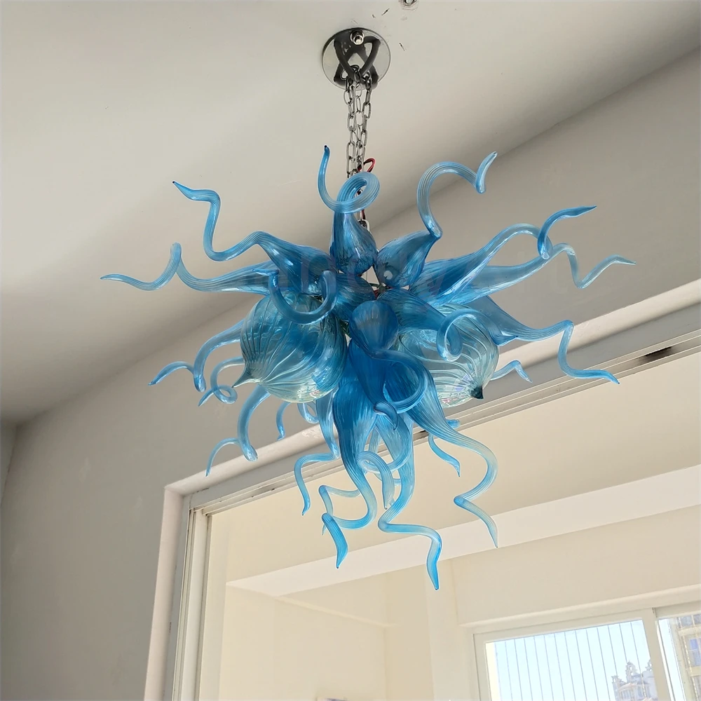 Blue borosilicate glass chandelier dining room lighting decoration diy art