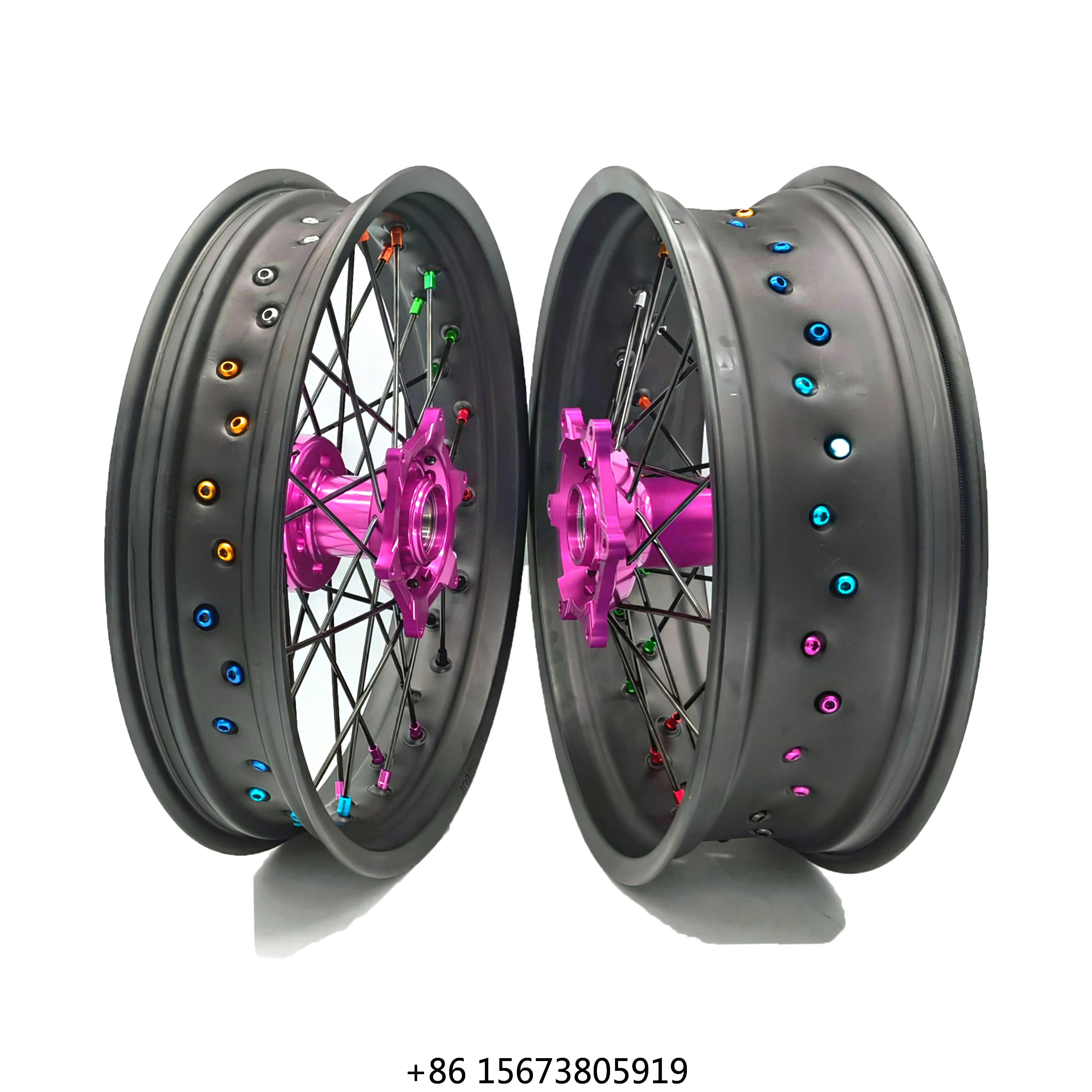 Front 17 3.0 3.5 Rear 17 4.25 4.5 5.0 Matte Black Rim Purple Hub Supermotard Wheels Fit 125 250 450 EXC SXF 2003-2023