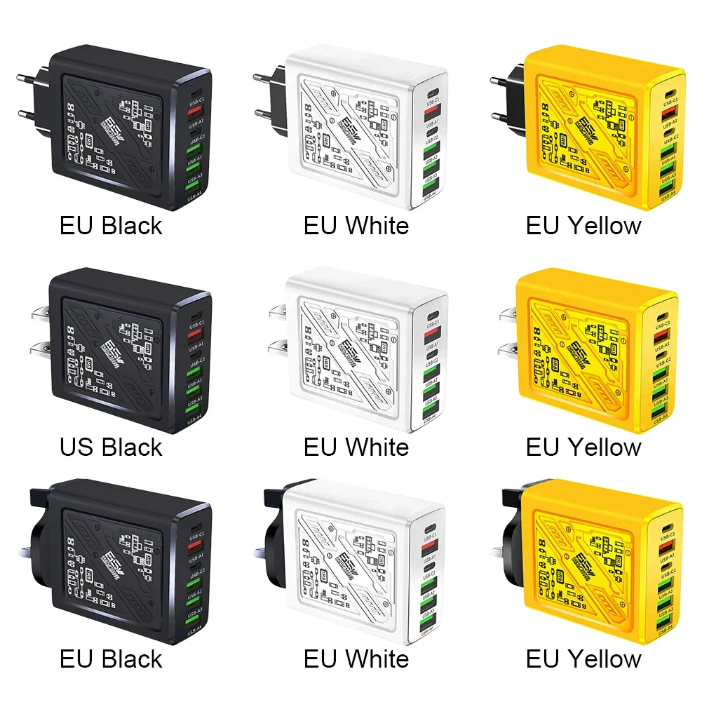 6 в 1 4 USB 2 Type C 3.1A Зарядное устройство для быстрой стенки для iPhone Samsung Xiaomi Huawei Oppo Адаптер для мобильного телефона