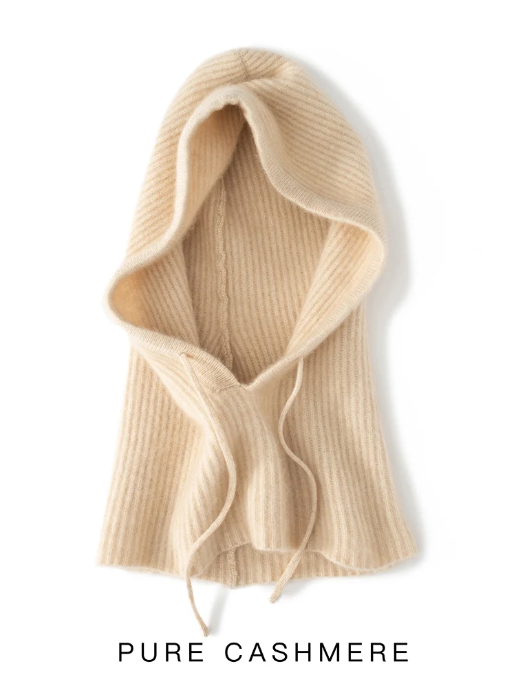 シックな女性 100% カシミヤフード付きスカーフニット帽子暖かいプルオーバーフード付きスカーフ秋冬カジュアルシンプルなスタイルカシミヤトップス