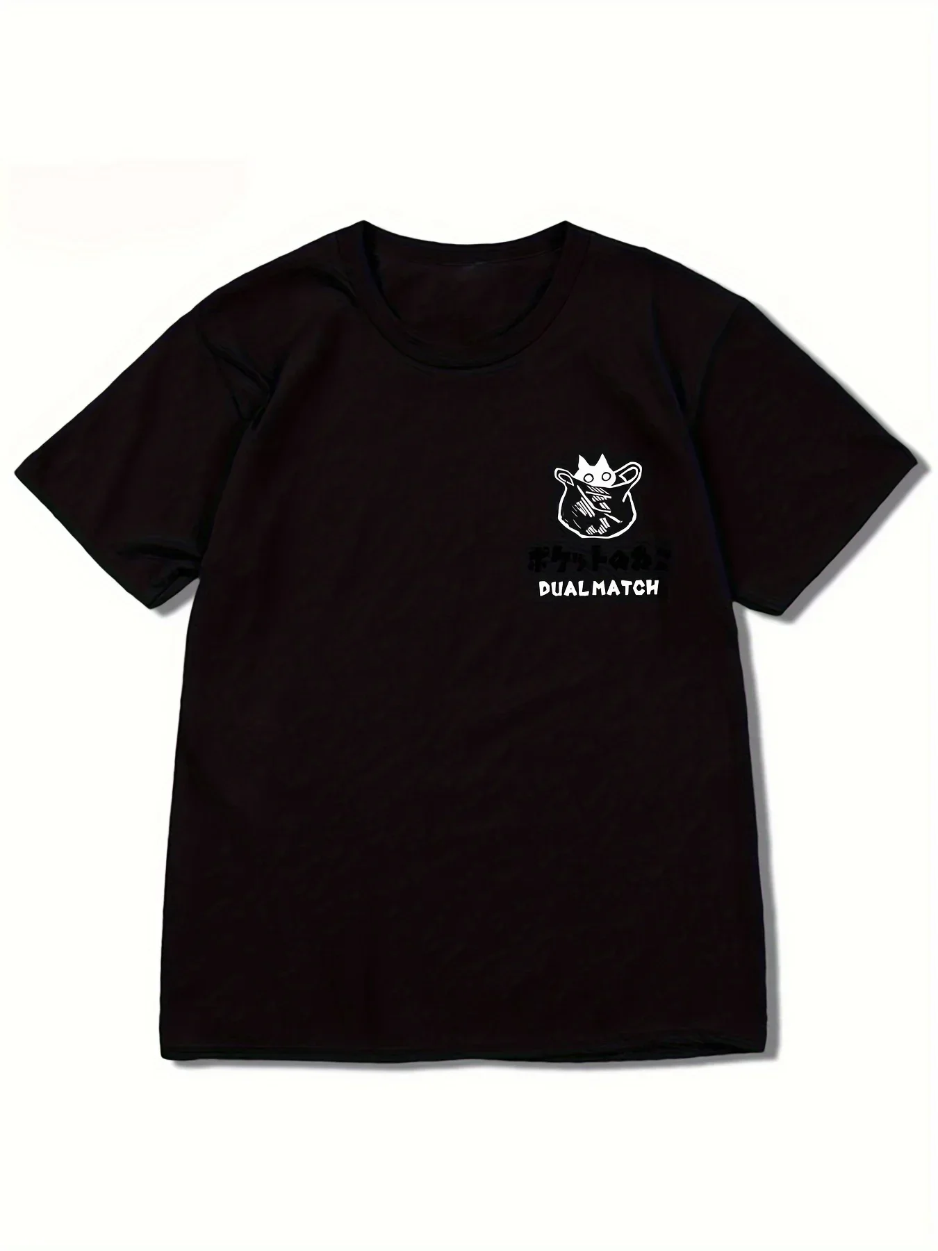 Damen-T-Shirt mit schwarzem Katzenmuster, lässiges Kurzarm-T-Shirt mit Rundhalsausschnitt, Herrenbekleidung für den Außenbereich